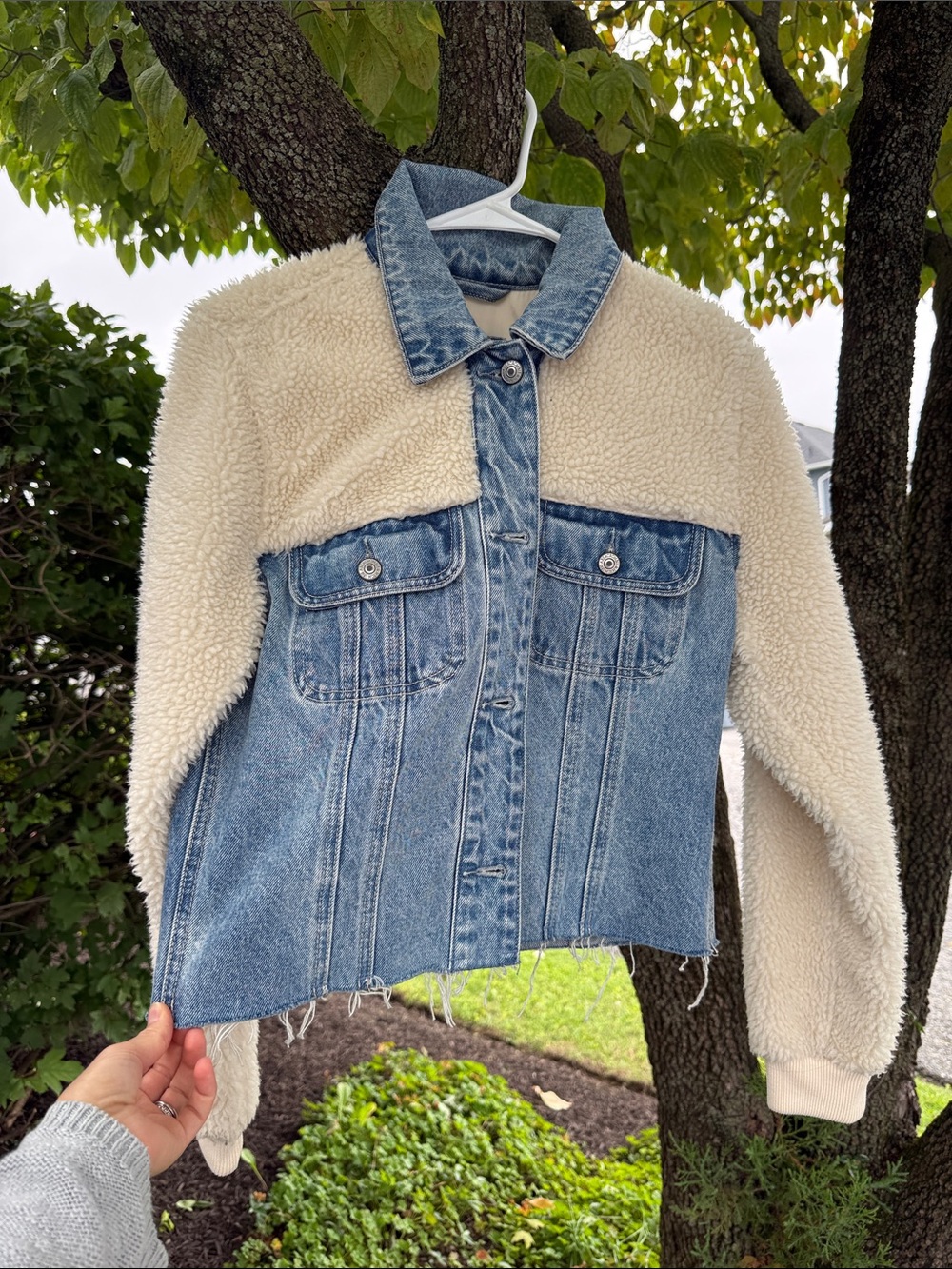 Abercrombie & Fitch Blue Denim and Cream Sherpa Jean Jacket